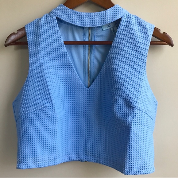 Blue Waffle Knit Crop Top - Picture 2 of 6
